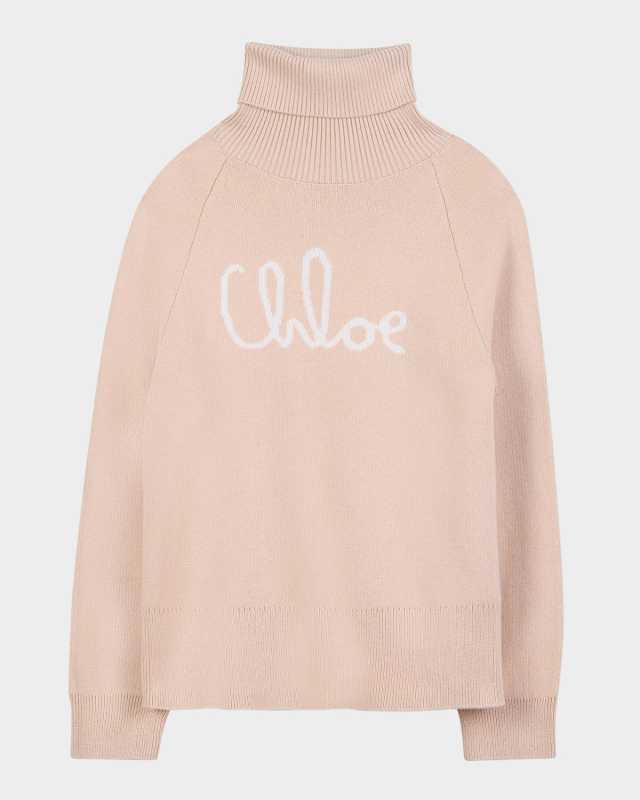 Girl's Cursive Topstitch Turtleneck Sweater, Size 8-14